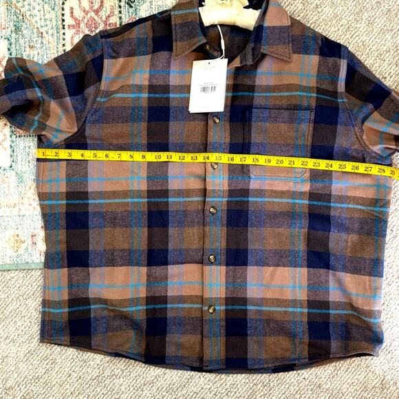 Madhappy Flannel Shirt Plaid Wool Brown Blue Cabincore Oversized Size M or L - Picture 9 of 12
